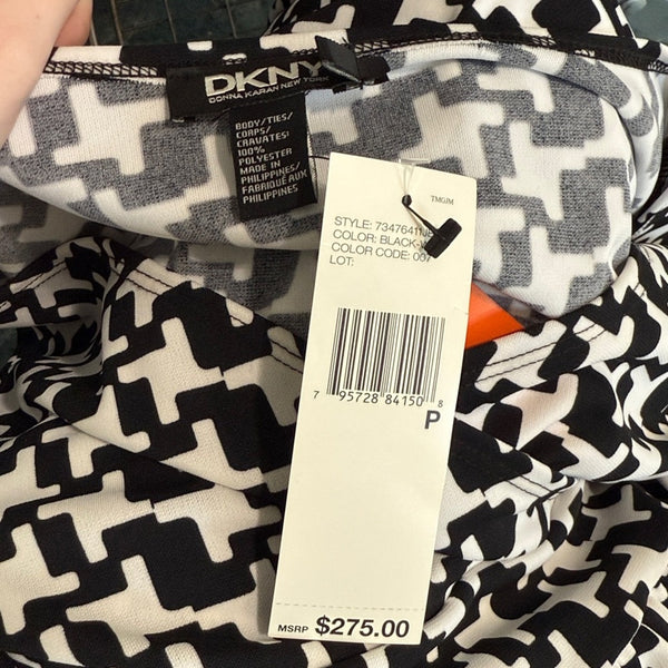 DKNY NWT Black And White Print Dress With Belt