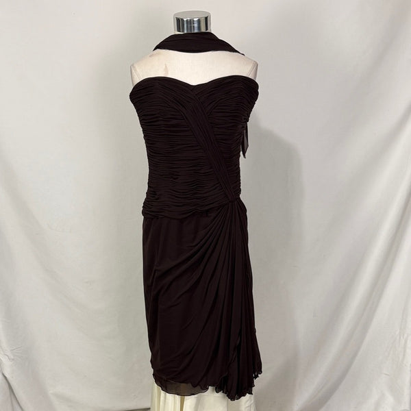 Vicky Tiel  Brown Pleated Silk Dress with Jacket