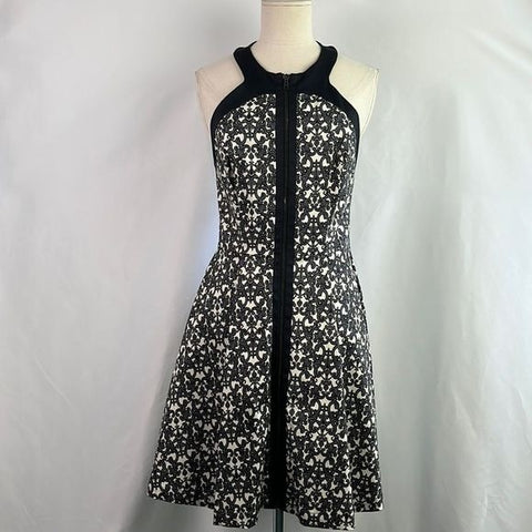 Robert Rodriguez Black/Cream Lace Print Zip Front Dress