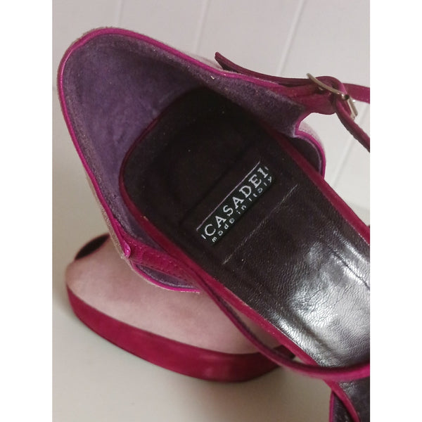 CASADEI PINK SUEDE MARY JANE BLOCK HEEL SHOES
