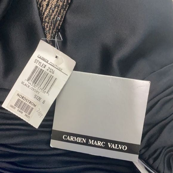 NWT Carmen Marc Valvo Cream Black Cocktail Dress
