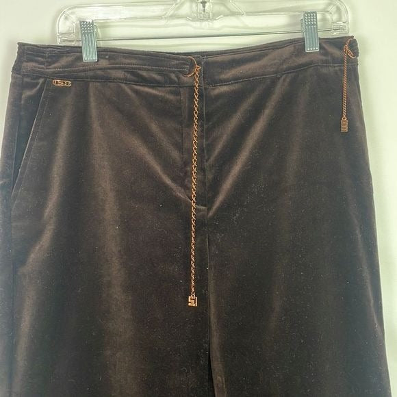 St John Brown Velvet Slacks With Copper Chain Belt