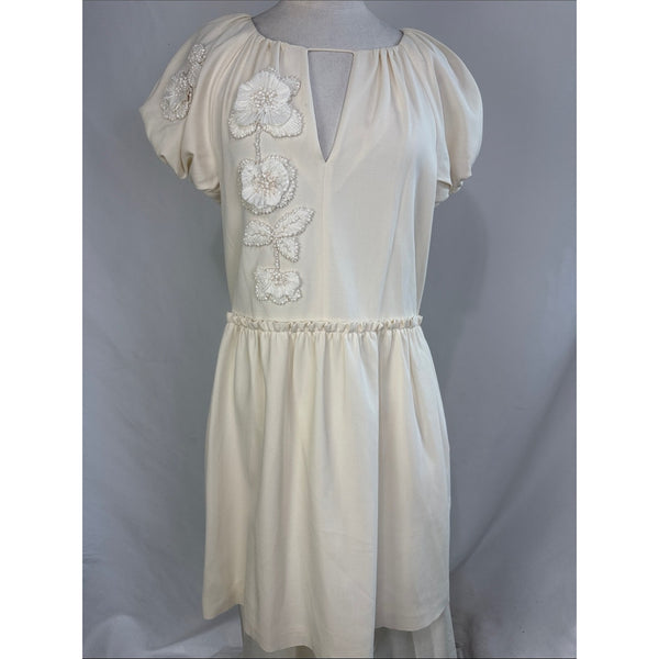 DICE KAYEK CREAM DROP WAIST DRESS WITH FLOWERS