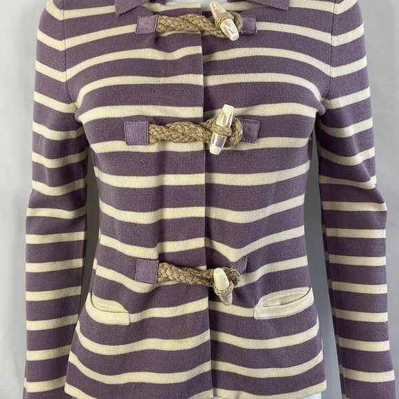 Moschino Purple and Cream Striped With Rope Cardigan