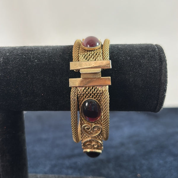 Gold Tone Mesh with Canochon Bracelet