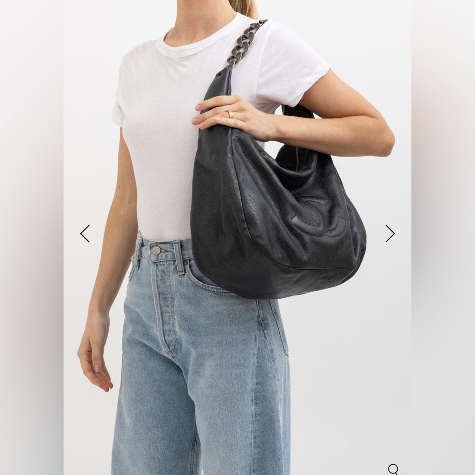 Chanel Black Caviar Hobo W Chain Strap.