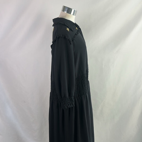 Love Love Paris Black Elastic Waist With  Bee Details Midi Dress