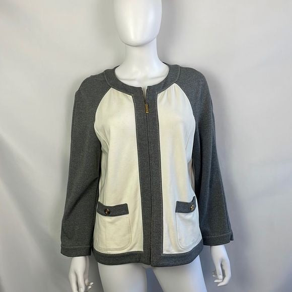 St John Cream Gray Color Block Zip Jacket