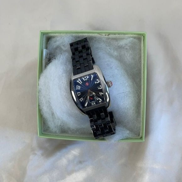 Michele silver rectangle ceramic watch with links