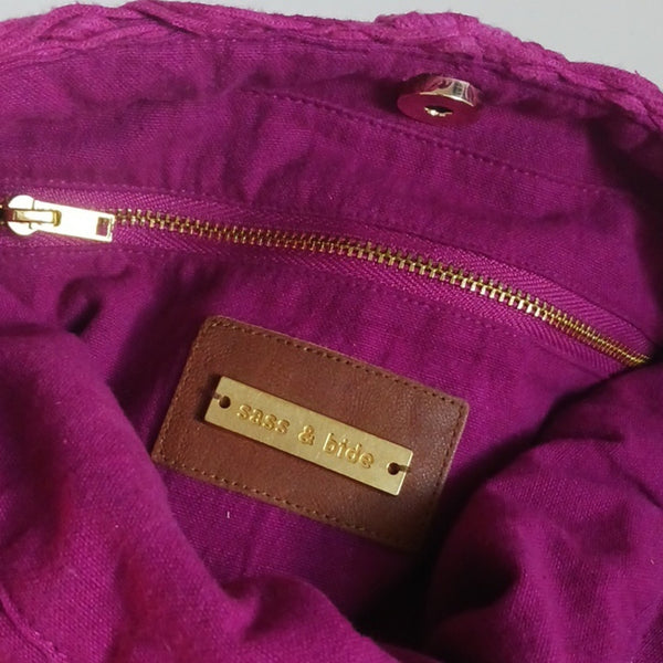 Sass & Bide Woven W Fringe Fabric Magenta Bag.
