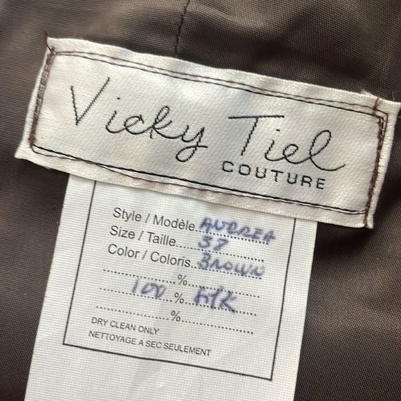 Vicky Tiel Couture Brown Pleated Silk Dress