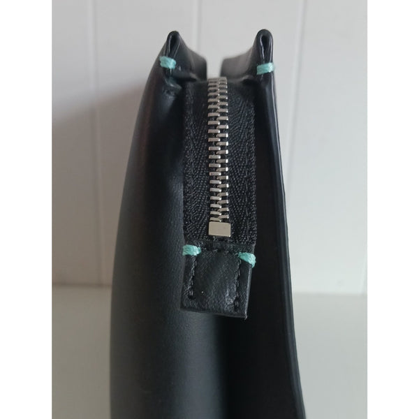 TIFFANY AND CO NIB BLK LEATHER LG SHOPPING POUCH.
