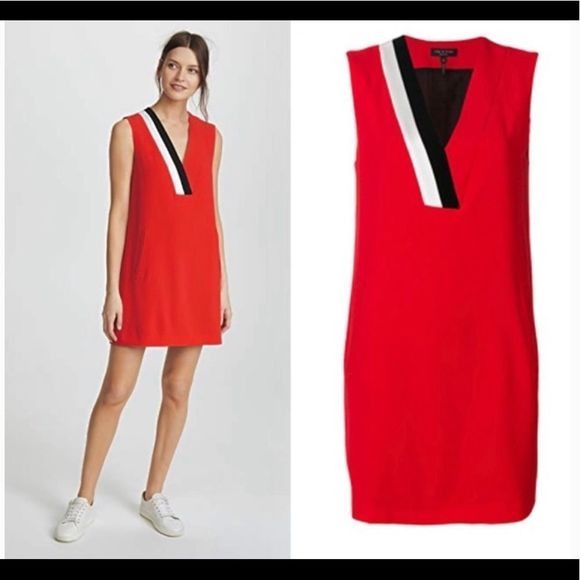 Rag and Bone Red With Black and Cream Stripe Beck Mini Dress