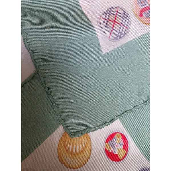 BURBERRY VINTAGE  MULTI Buttons Silk Print Scarf