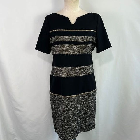 NWT Axara Gold Tweed/Gold Beads Black Dress