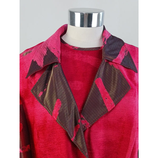 ROGER SAKOUN VINTAGE RED/METALLIC 3 PIECE SKIRT SUIT