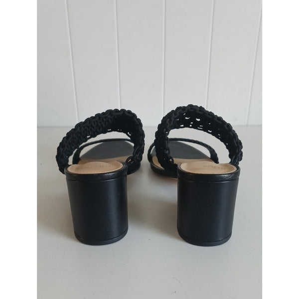 ALEXANDRE BIRMAN BLACK LANNY MACRAME & LEATHER SLIDES SANDALS