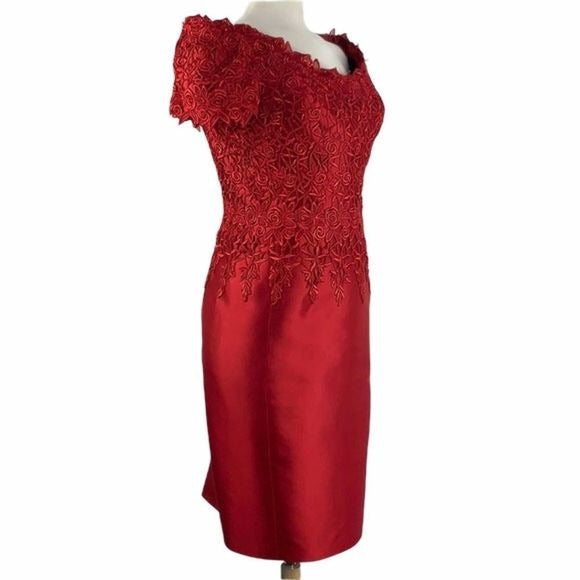 HelenMorely Red Lace Beaded Cocktail Dress