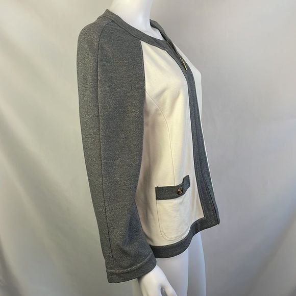 St John Cream Gray Color Block Zip Jacket