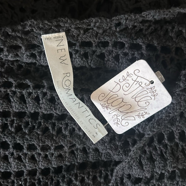 Free People Nwt Black Crochet Sheer Long Dress