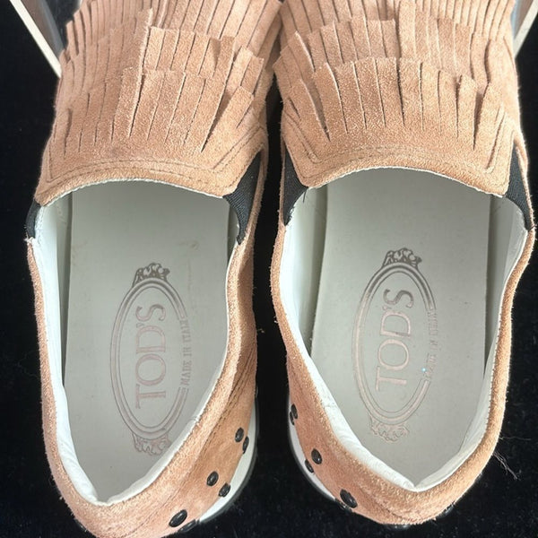 NEW Tod's Pink Suede Fringe Sneakers