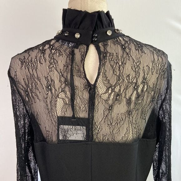 NWT Black High Neck Dress with Lace/Stones
