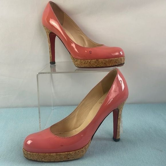 Christian Louboutin Pink Patent With Cork Heels