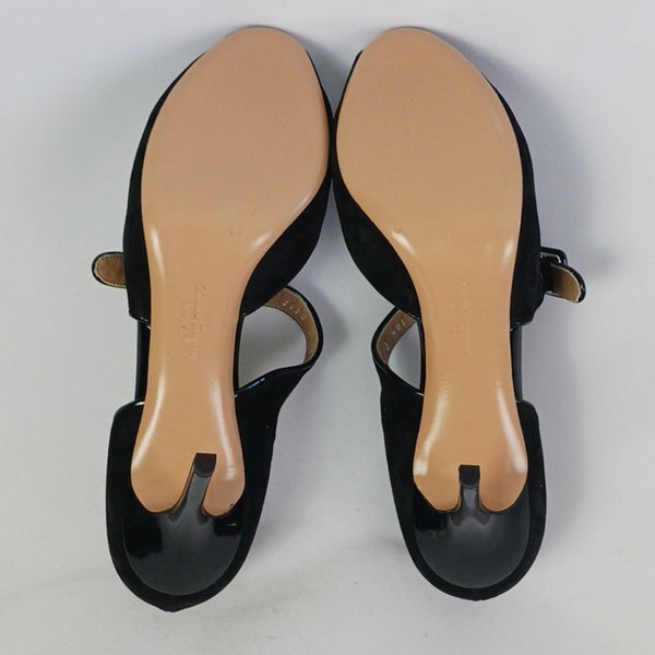 Salvatore Ferragamo Black Suede Patent Mary Jane New Stiletto Shoes.