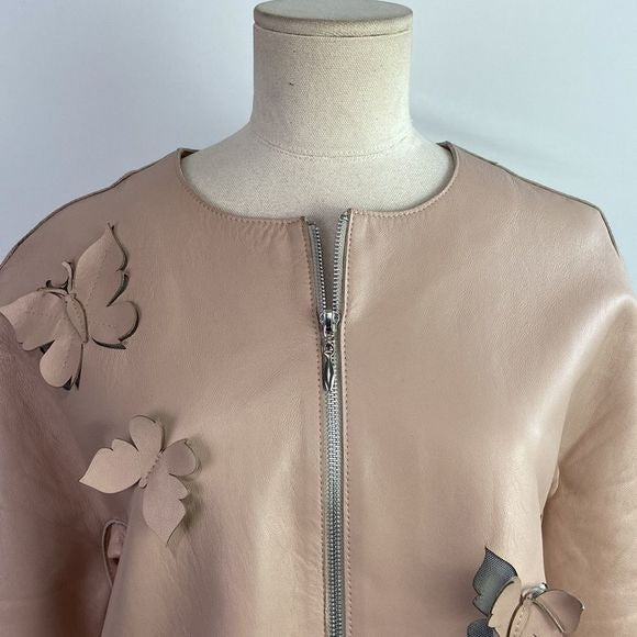 Stogova pink faux leather butterfly cutout jacket