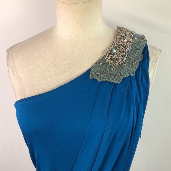 Fendi Cobalt Blue One Shoulder With Beaded Evening Dress