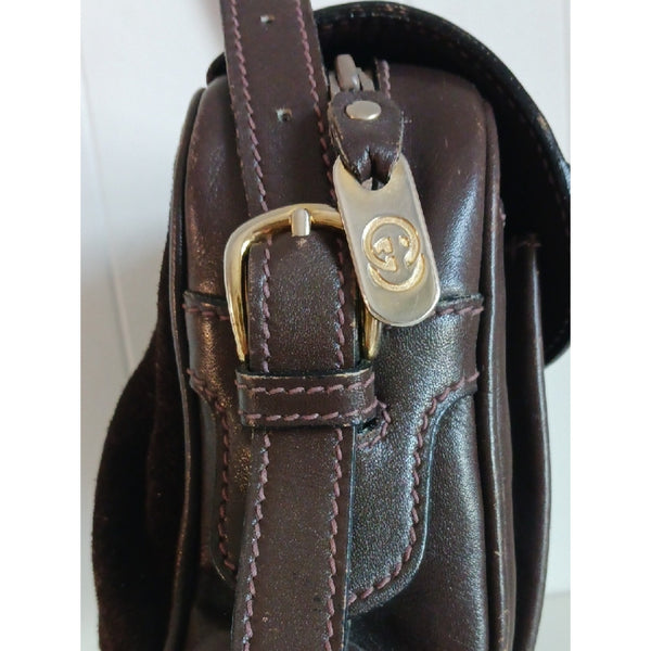 GUCCI VTG BR LEATHER CROSS BODY BAG.