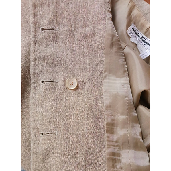 SALVATORE FERRAGAMO VINTAGE Linen Short Sleeve Jkt/Skirt Suit