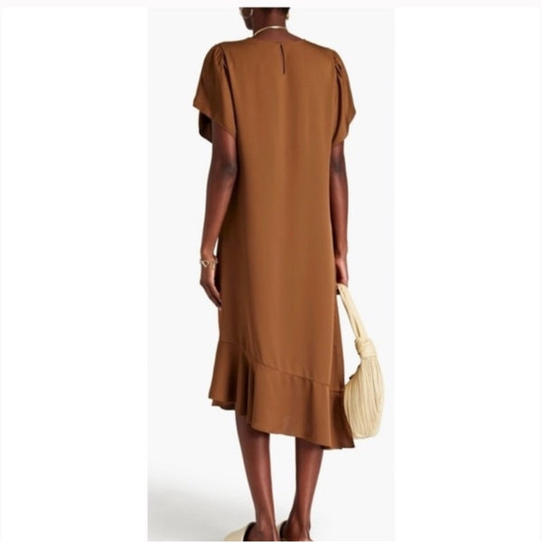 Theory Brown Silk Flutter Sleeve Dress