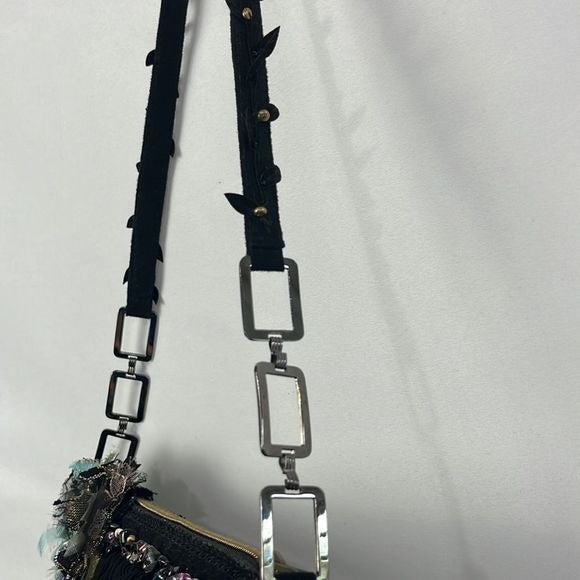 Mary Frances Black Beaded Butterfly Bag