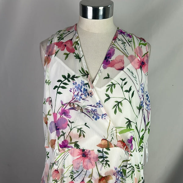 Calvin Klein Nwt White Floral Wrap Front Dress