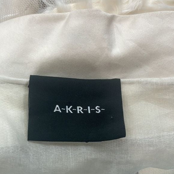 Akris Cream Silk Faux Fur Striped Crop Jacket