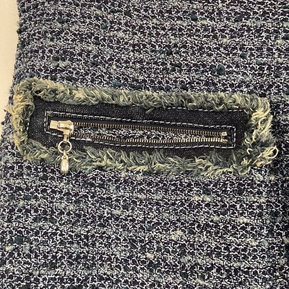St John Blue Tweed w Zip Back Pockets Skirt