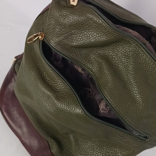 Valentina Olive With Brown Trim Bag