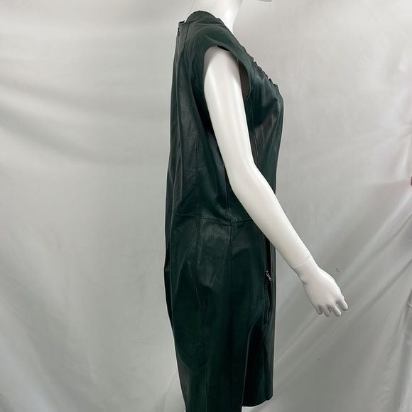 Strenesse Green Leather Pleated Front Dress