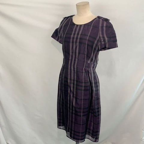 Burberry NWOT purple silk plaid dress