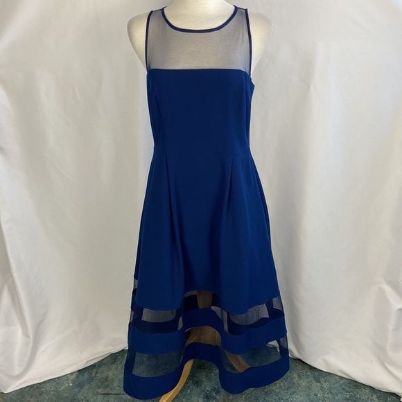 That Look Navy Midi Dress w/ Sheer Panels