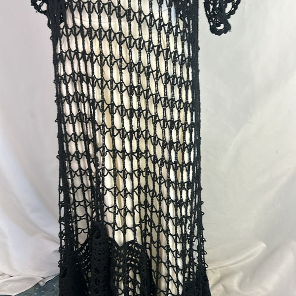 Free People Nwt Black Crochet Sheer Long Dress