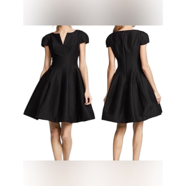 HALSTON Black Cap Sleeve Tulip Dress
