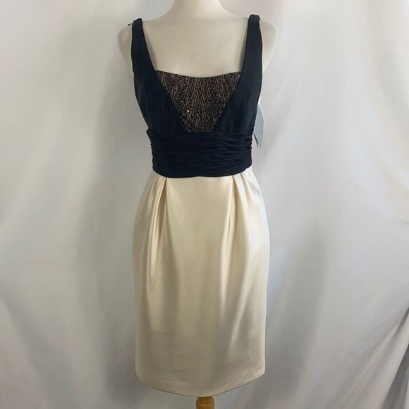 NWT Carmen Marc Valvo Cream Black Cocktail Dress
