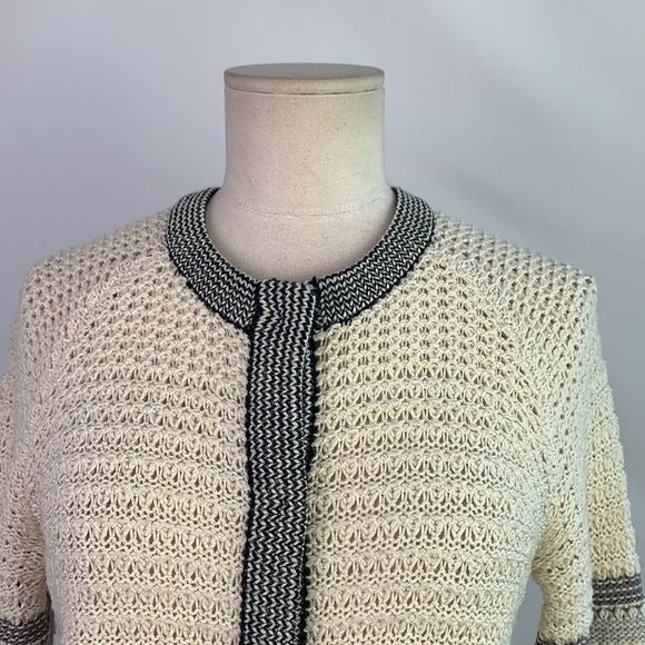St. John cream black striped metallic cardigan