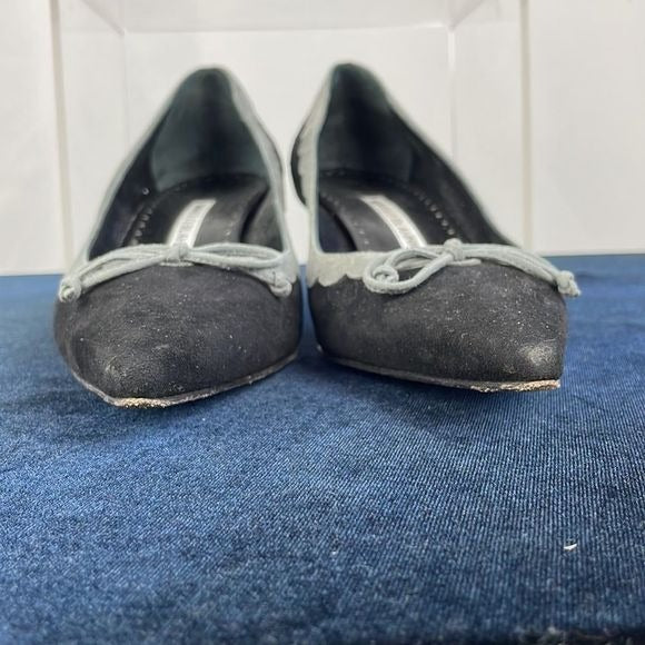 Manolo Blahnik Black and Grey Suede Kitten Heels