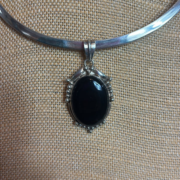925 Choker with Big Onyx Pendant Necklace