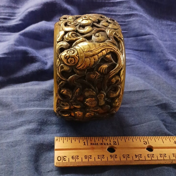 Repousse Dragonfly Resin Brass Cuff.