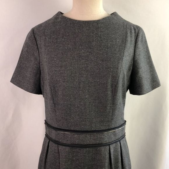 Yves St Laurent Grey Tweed with Zip Trim MIDI Dress
