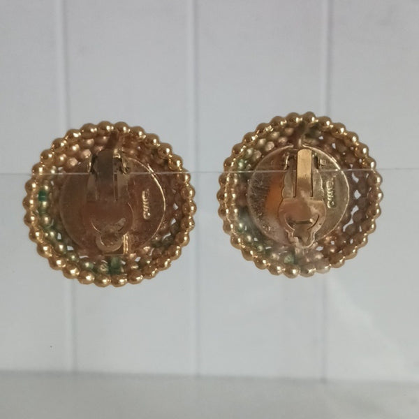 CHANEL Vintage Large Pearl Gold Circle Earrings